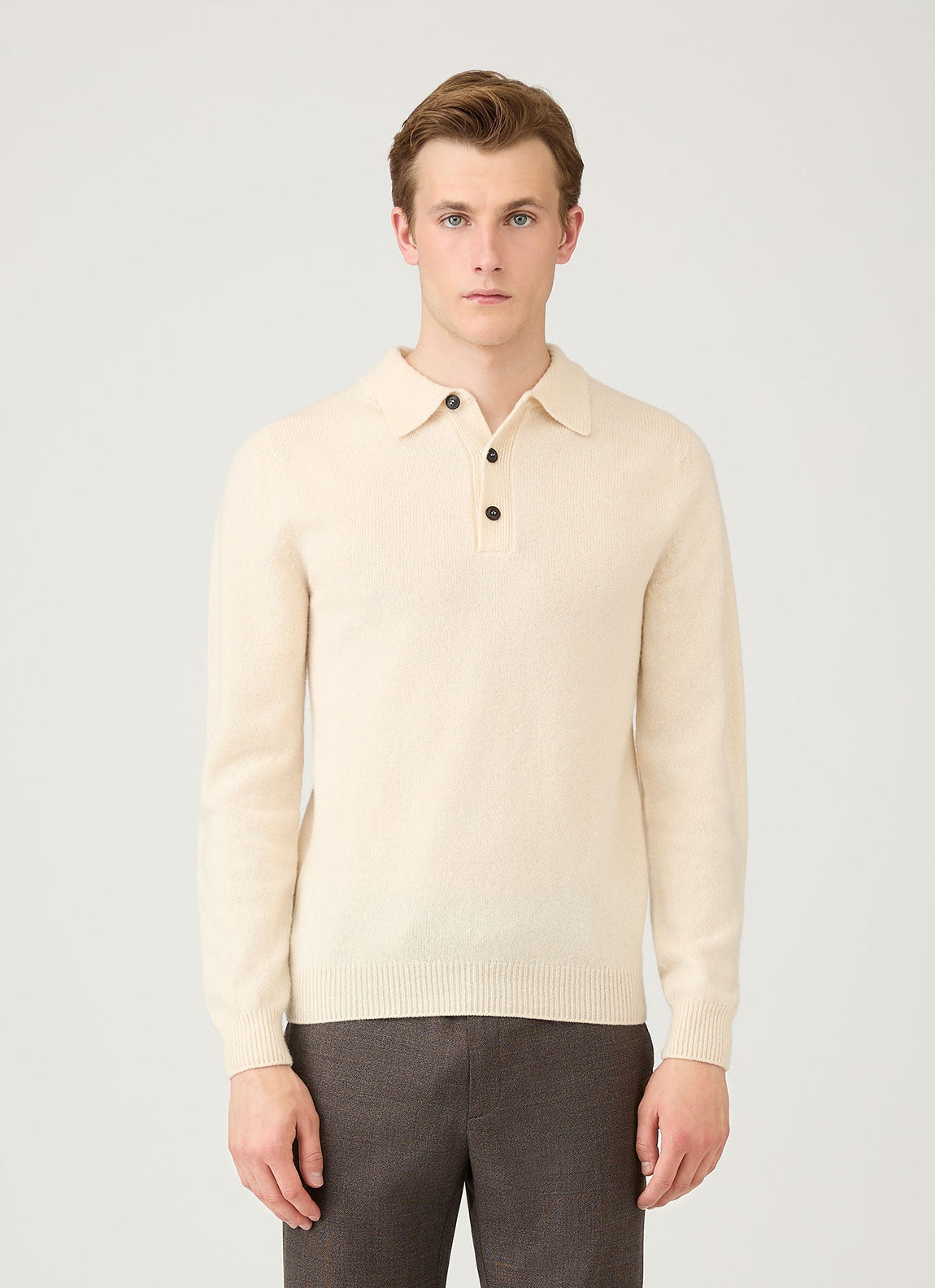 Men's Lambswool Polo Shirt in Ecru