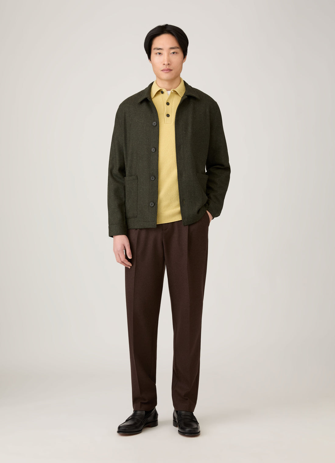 Men's Lambswool Polo Shirt in Dusty Yellow