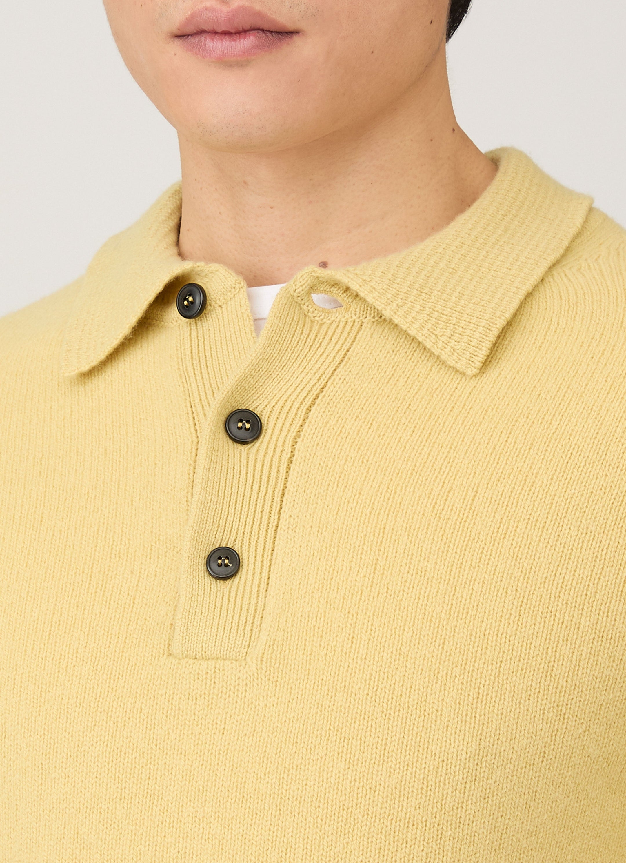 Men's Lambswool Polo Shirt in Dusty Yellow