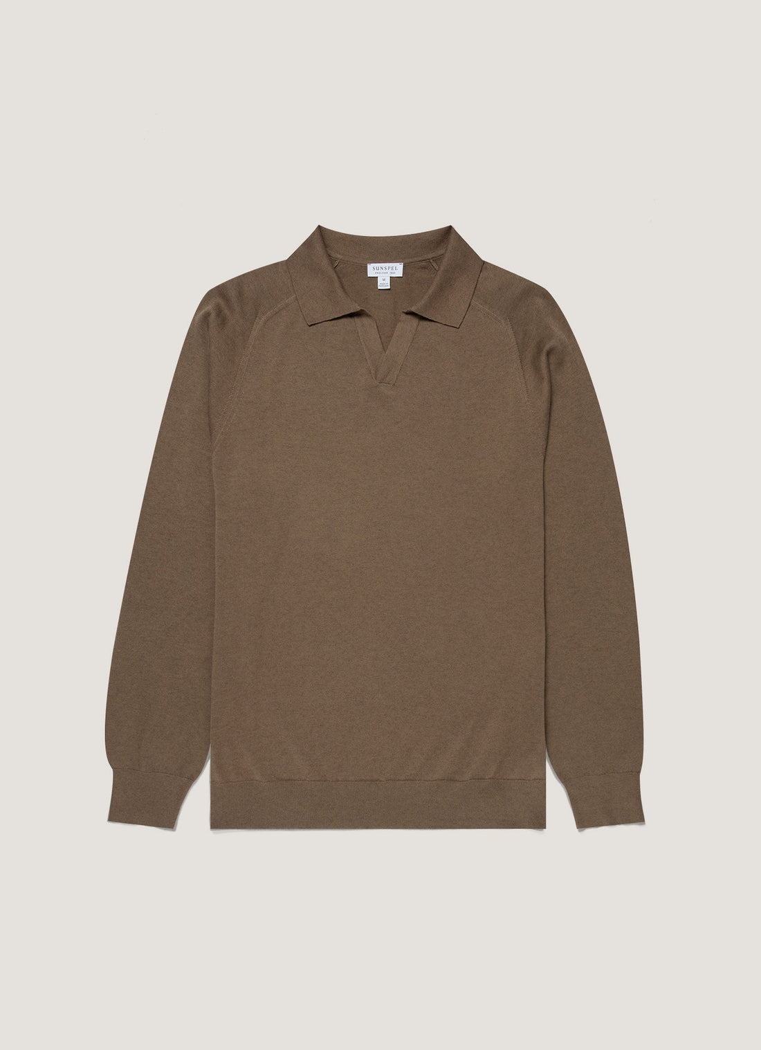 Men's Sea Island Cashmere Knitted Polo in Bark