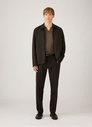 Men's Sea Island Cashmere Knitted Polo in Bark