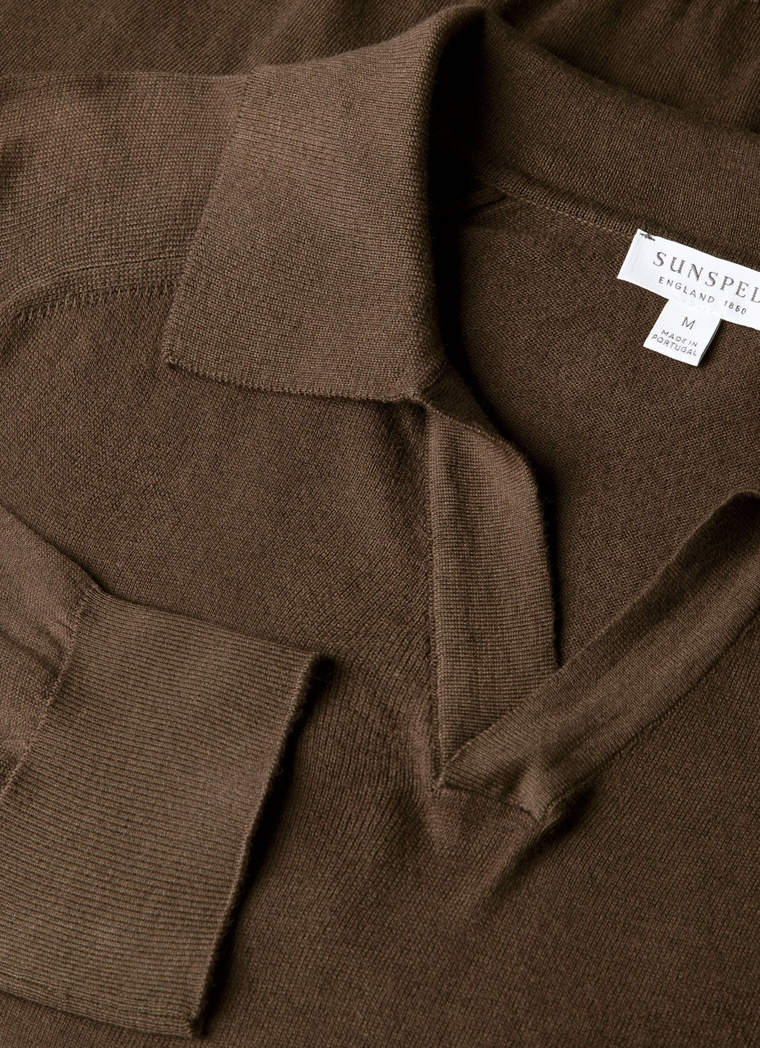 Men's Sea Island Cashmere Knitted Polo in Bark