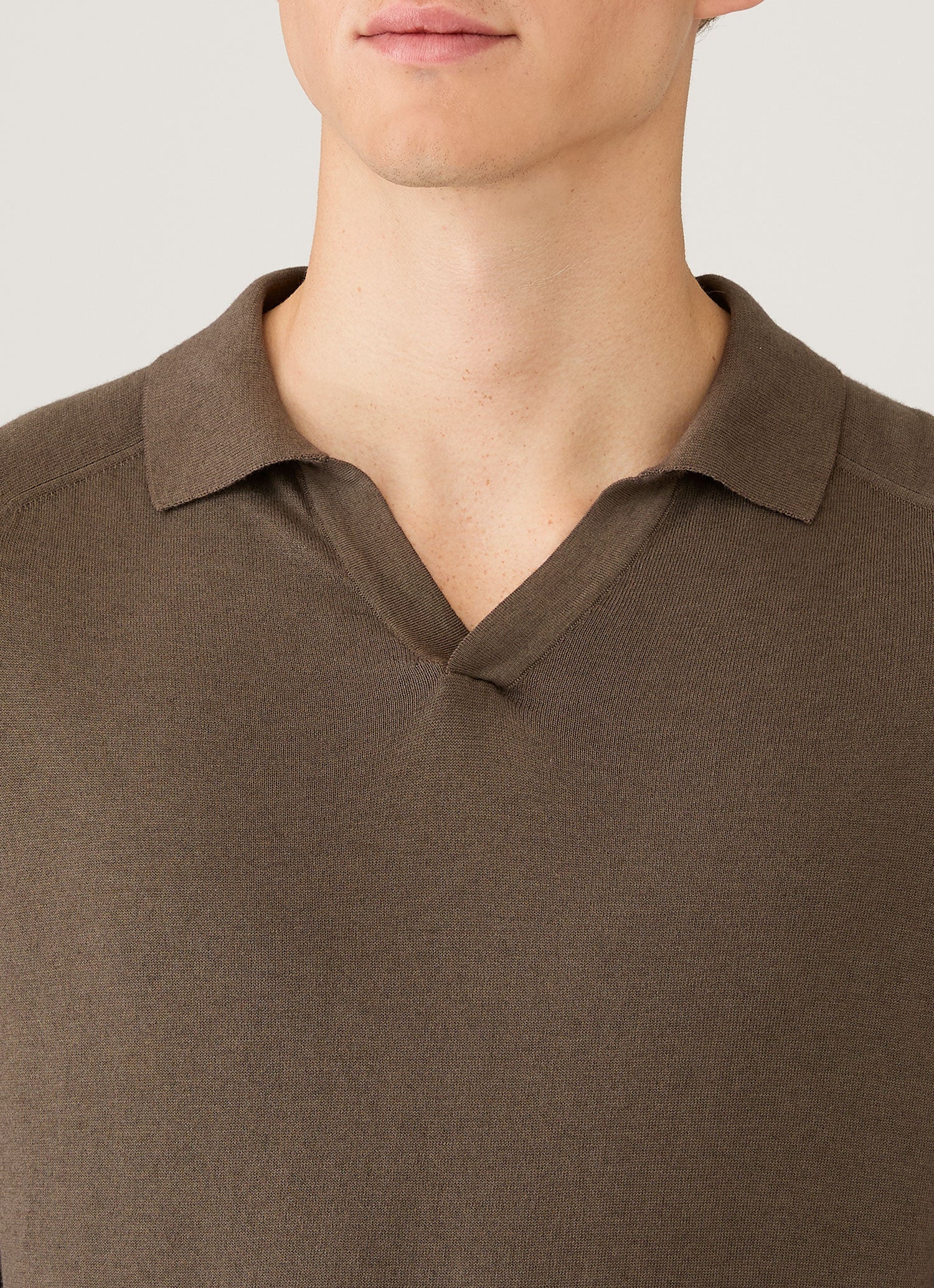 Men's Sea Island Cashmere Polo Shirt in Bark