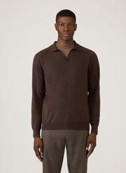Men's Sea Island Cashmere Polo Shirt in Dark Chocolate