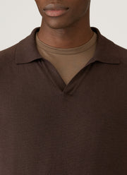 Men's Sea Island Cashmere Knitted Polo in Dark Chocolate