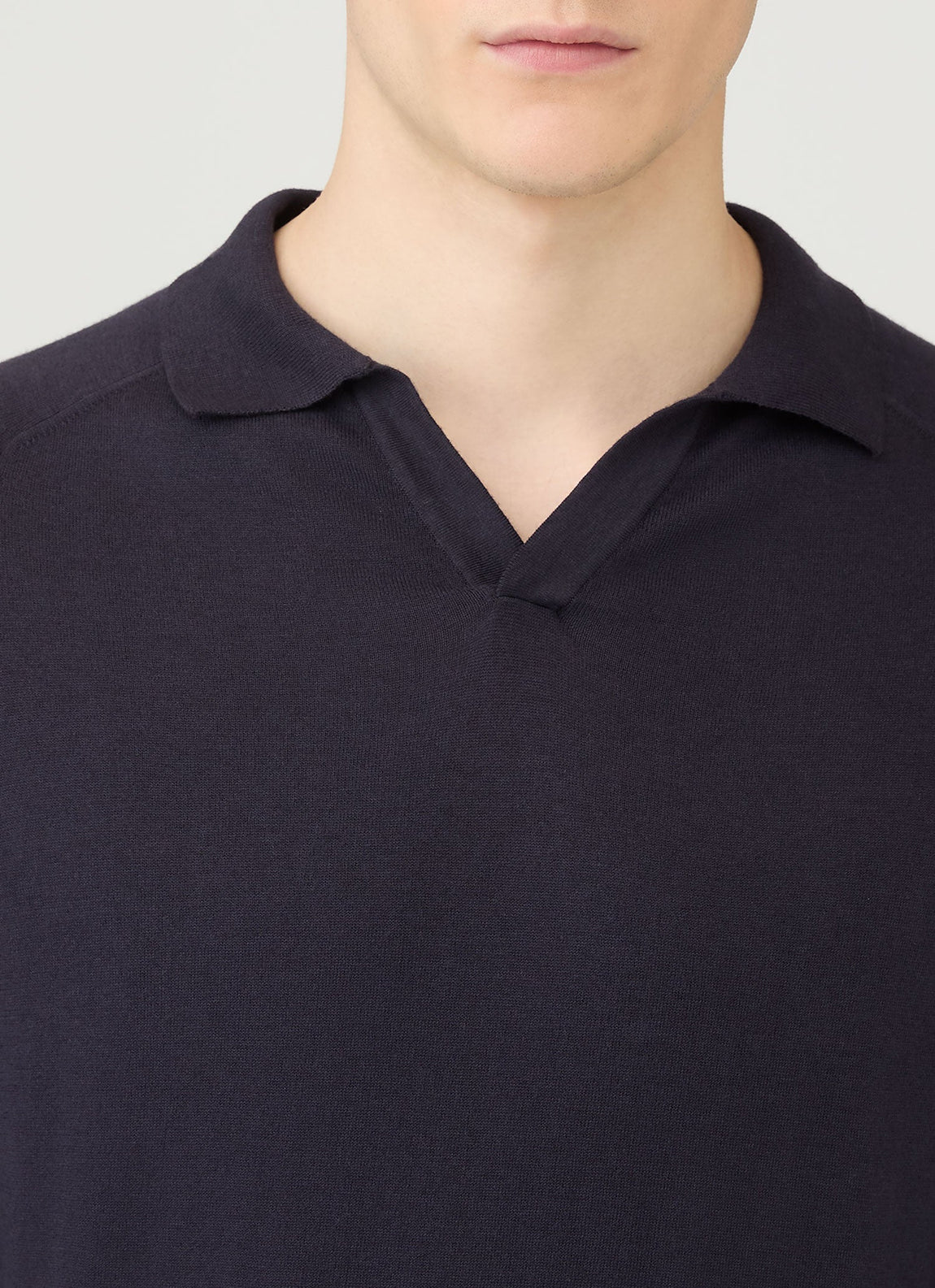 Men's Sea Island Cashmere Knitted Polo in Midnight Navy