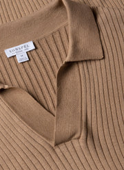 Men's Fine Rib Silk Cotton Polo Shirt in Dune