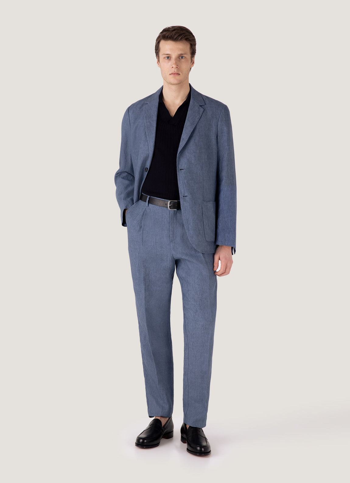 Men's Fine Rib Silk Cotton Polo Shirt in Navy