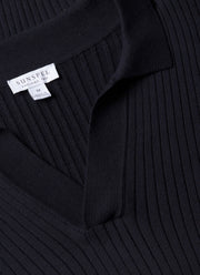 Men's Fine Rib Silk Cotton Polo in Navy