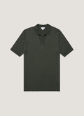 Men's Fine Rib Silk Cotton Polo in Dusk Green