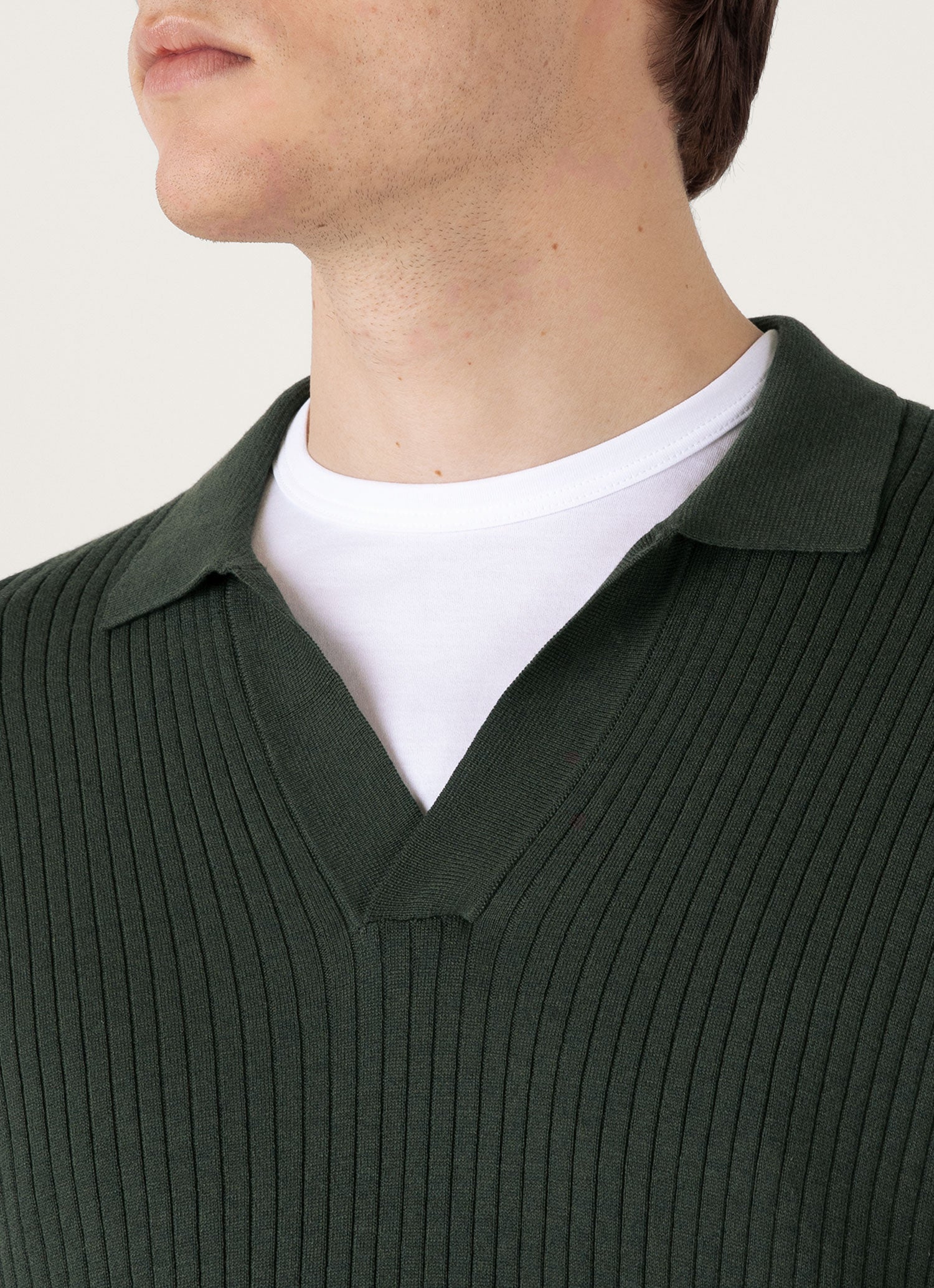 Men's Fine Rib Silk Cotton Polo Shirt in Dusk Green