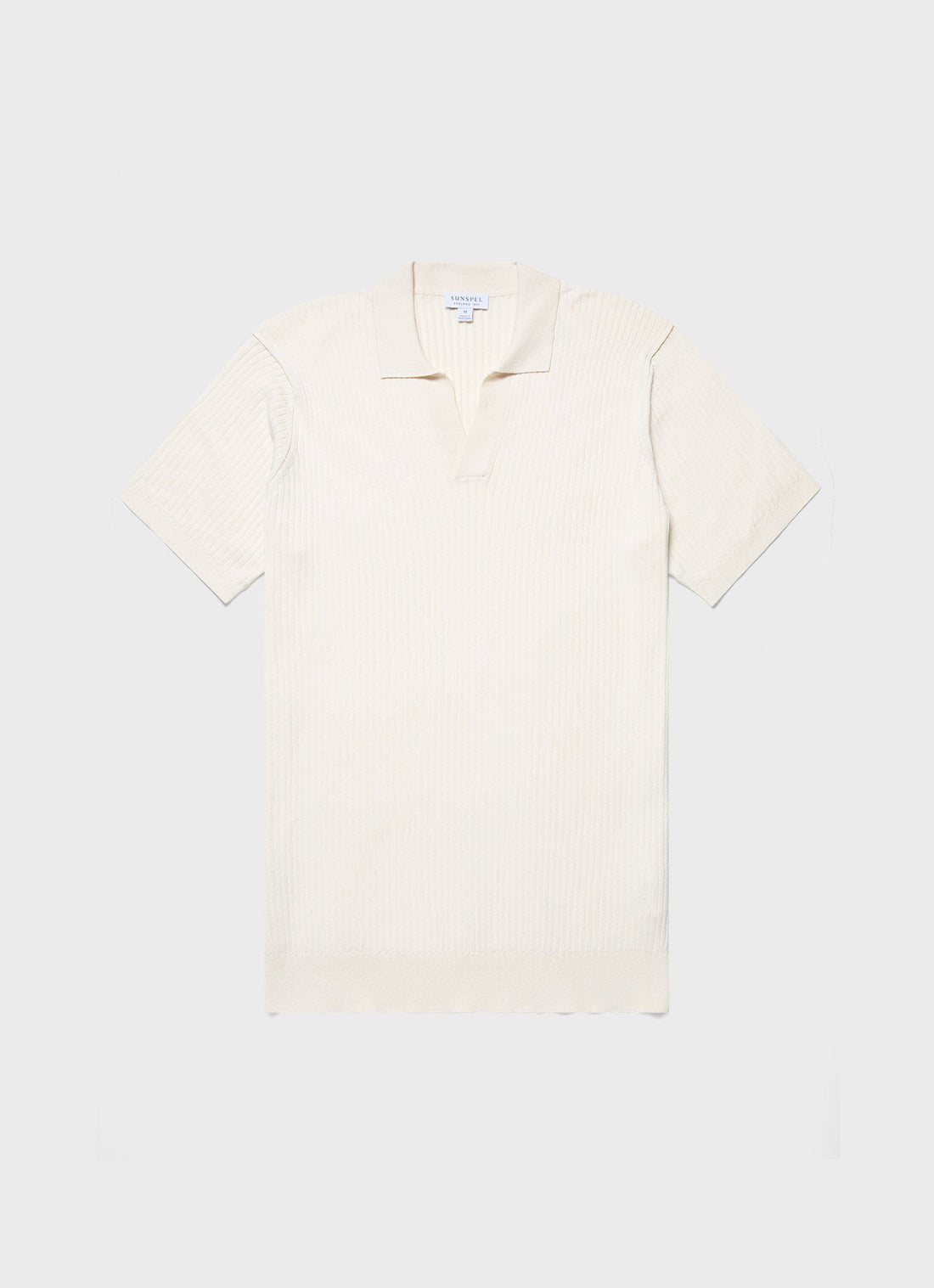 Men's Fine Rib Silk Cotton Polo in Ecru