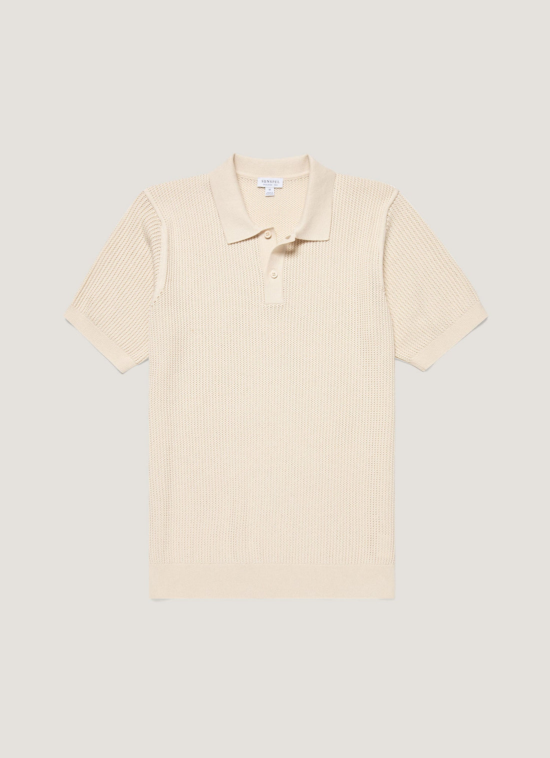 Men's Linear Mesh Knit Polo Shirt in Ecru