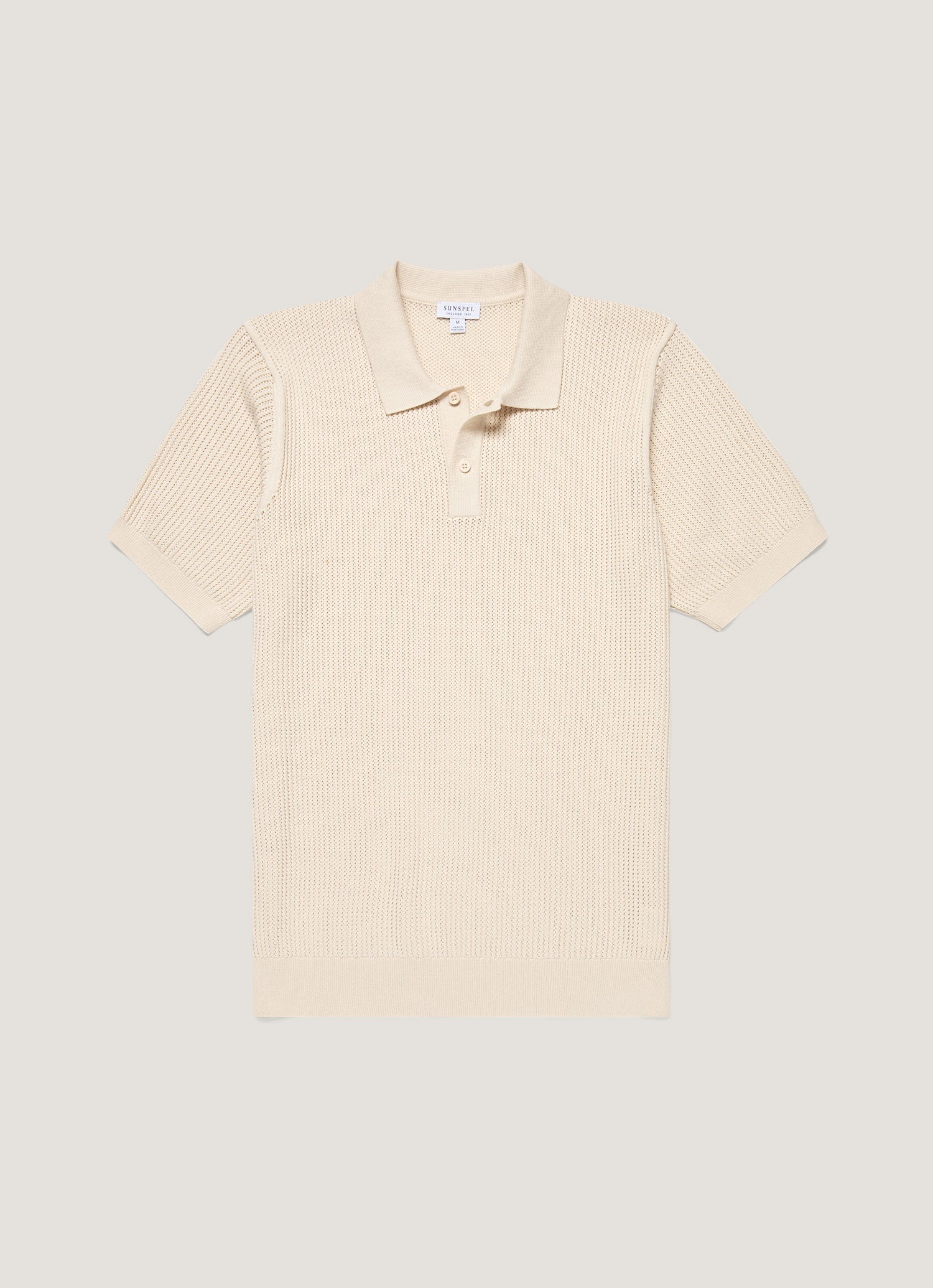 Men's Linear Mesh Knit Polo Shirt in Ecru