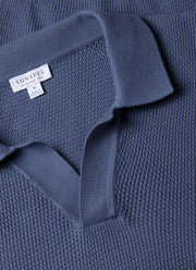 Men's Compact Mesh Knit Polo Shirt in Soft Denim