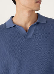 Men's Compact Mesh Knit Polo Shirt in Soft Denim