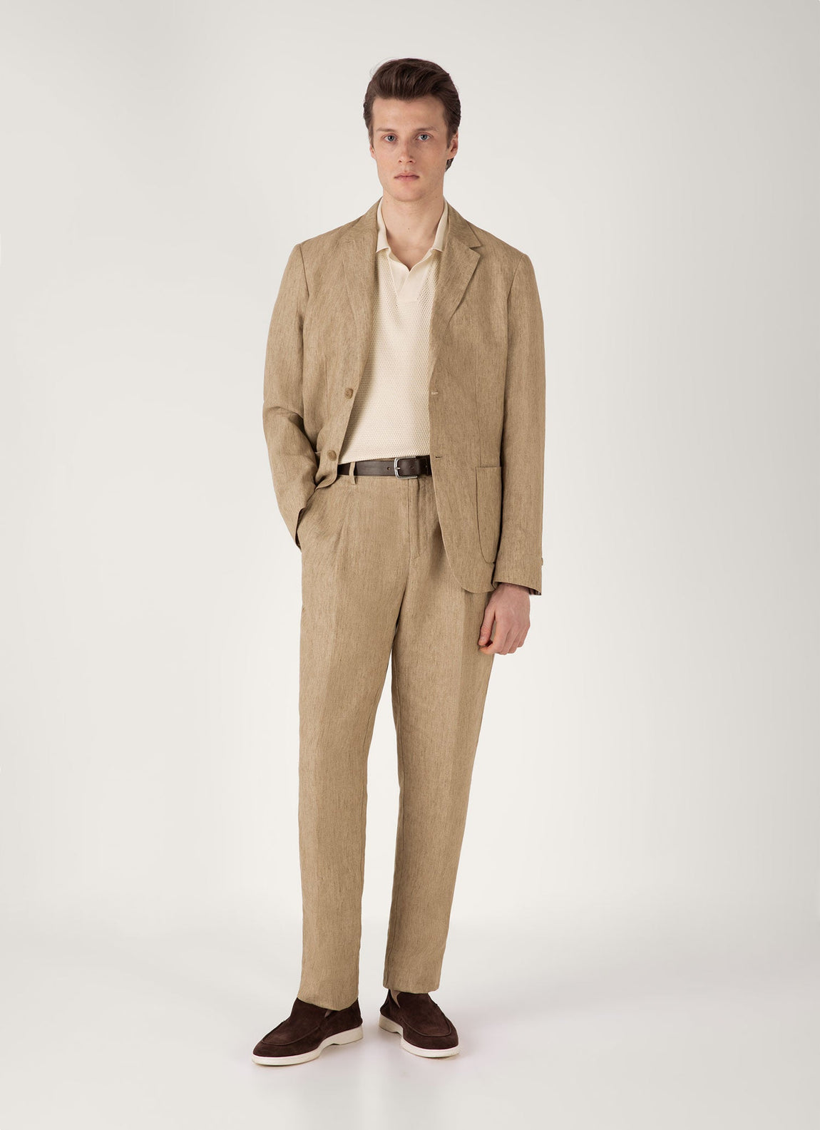 Men's Compact Mesh Knit Polo Shirt in Ecru