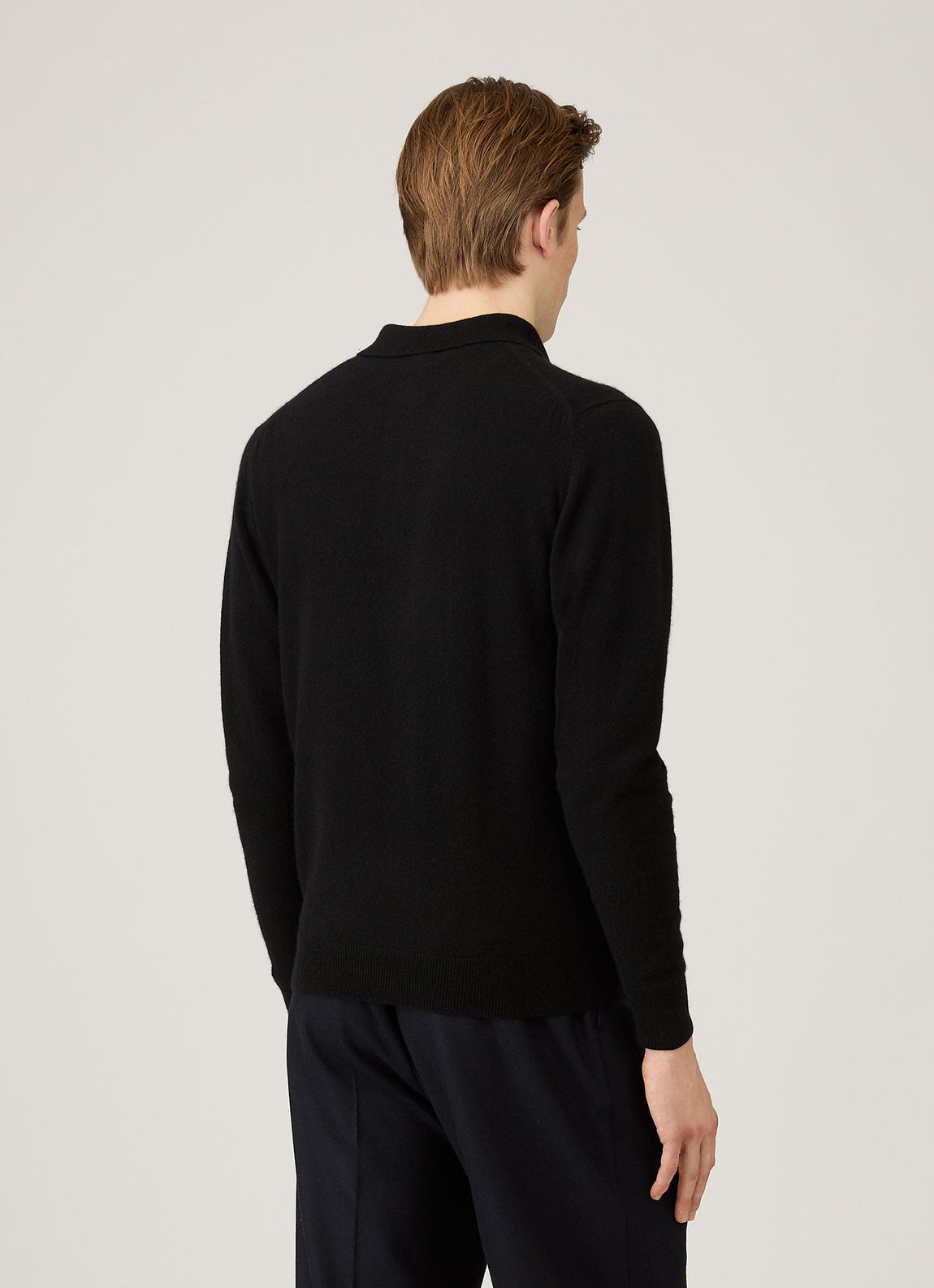 Men's Cashmere Knitted Polo Shirt in Black