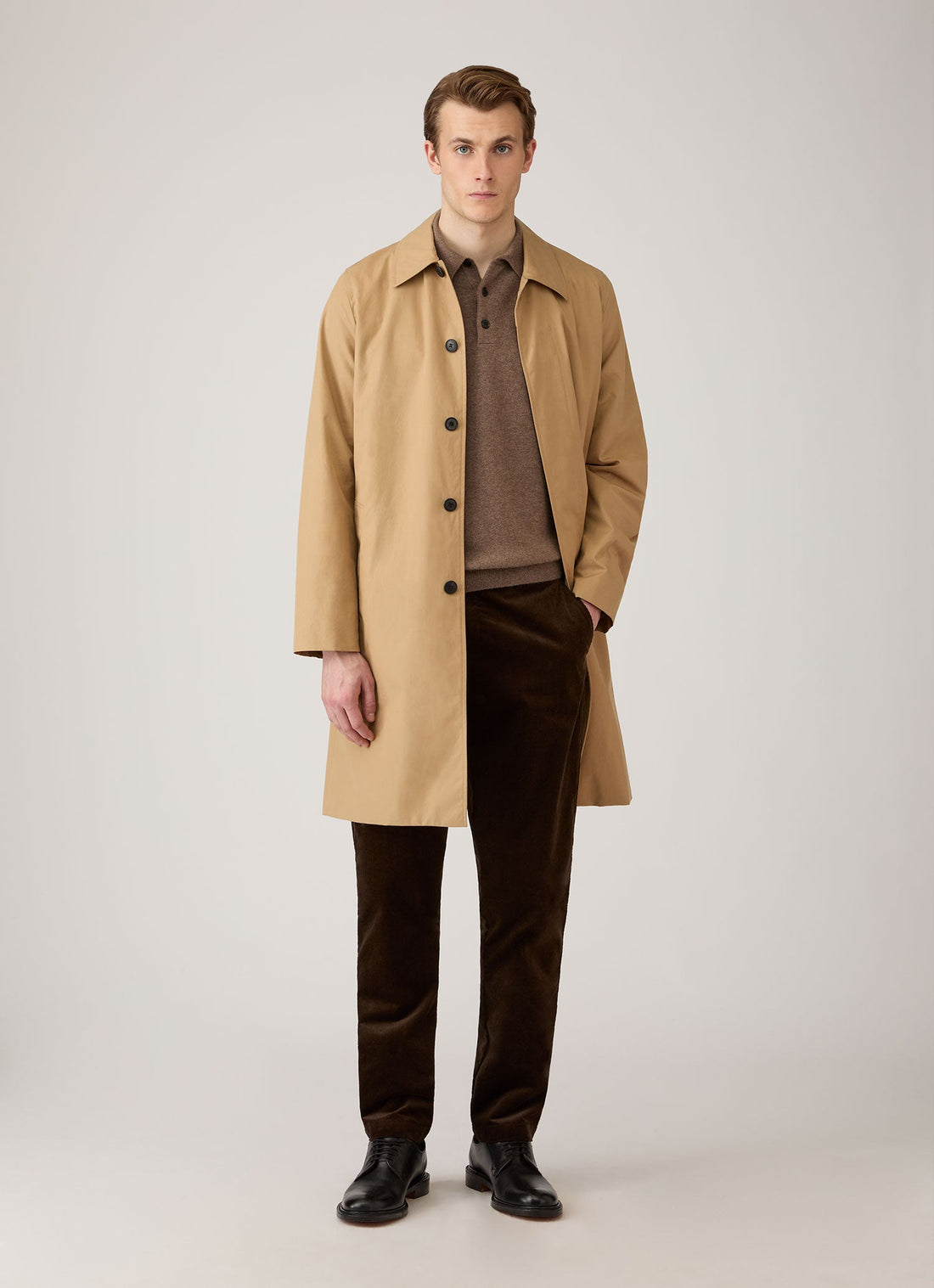 Men's Cashmere Knitted Polo Shirt in Taupe
