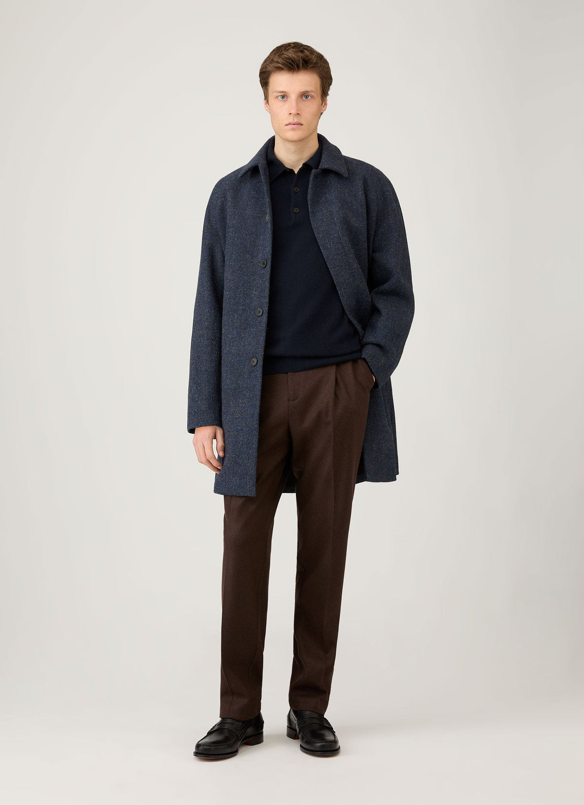 Men's Cashmere Knitted Polo Shirt in Navy