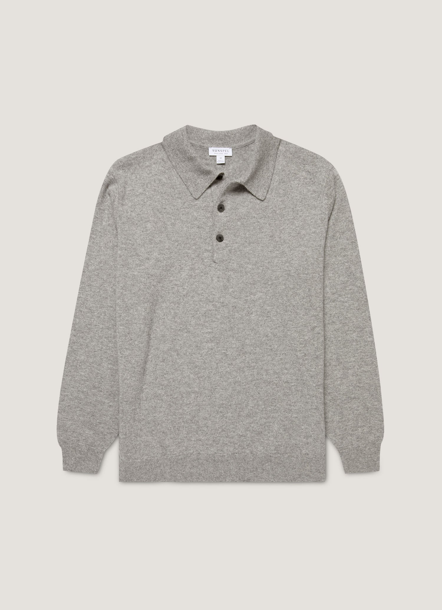 Men's Cashmere Knitted Polo Shirt in Grey Melange | Sunspel