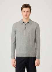 Men's Cashmere Knitted Polo Shirt in Grey Melange