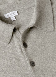 Men's Cashmere Knitted Polo Shirt in Grey Melange