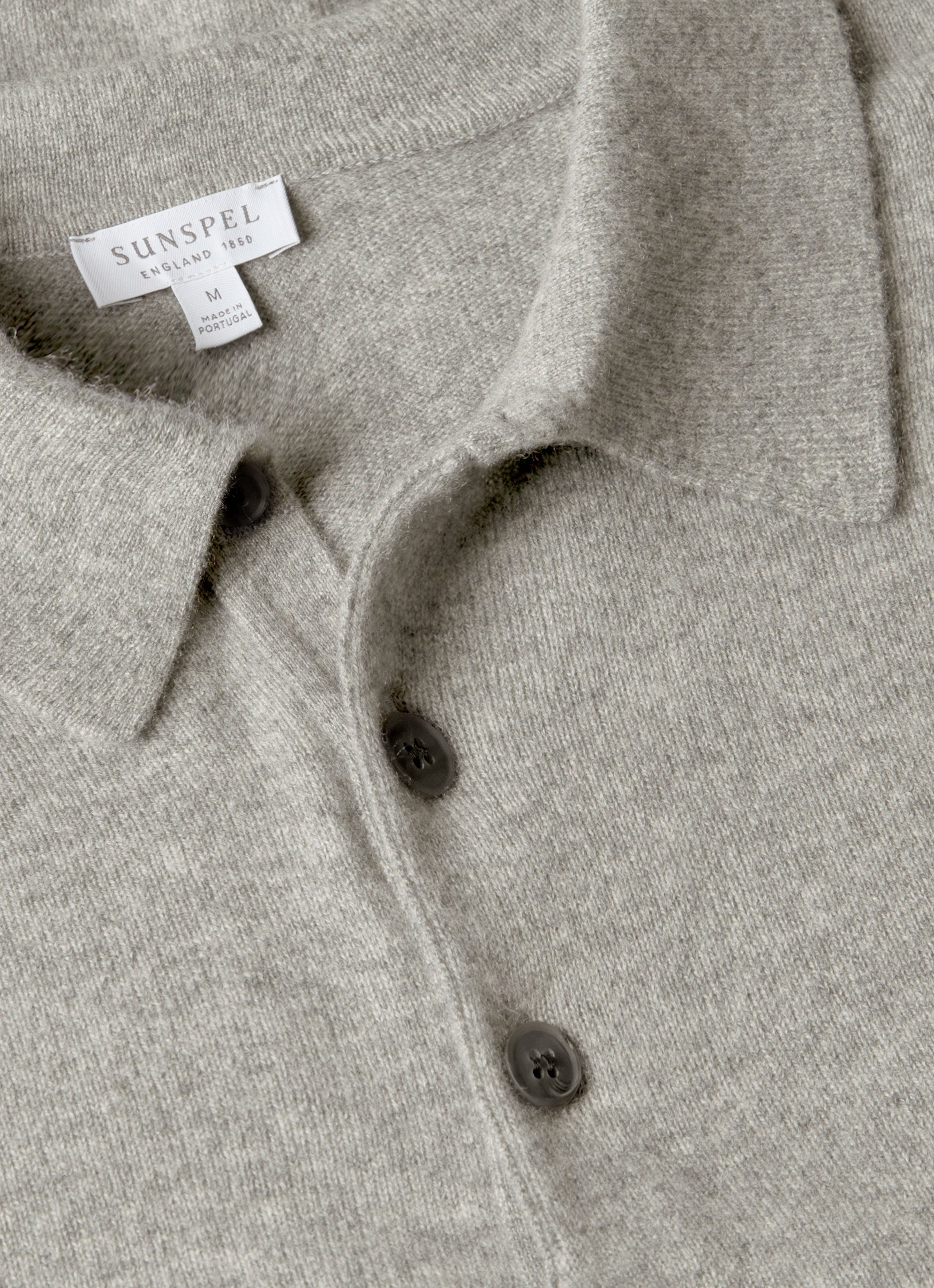 Men's Cashmere Knitted Polo Shirt in Grey Melange