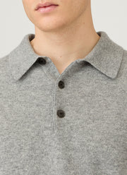 Men's Cashmere Knitted Polo Shirt in Grey Melange
