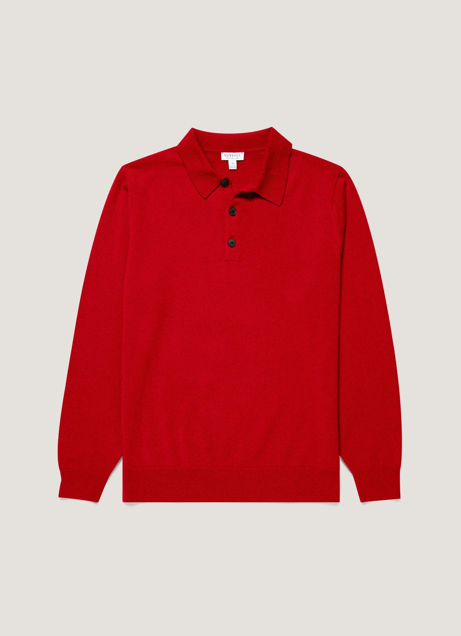 Men's Cashmere Knitted Polo Shirt in Ruby Red | Sunspel
