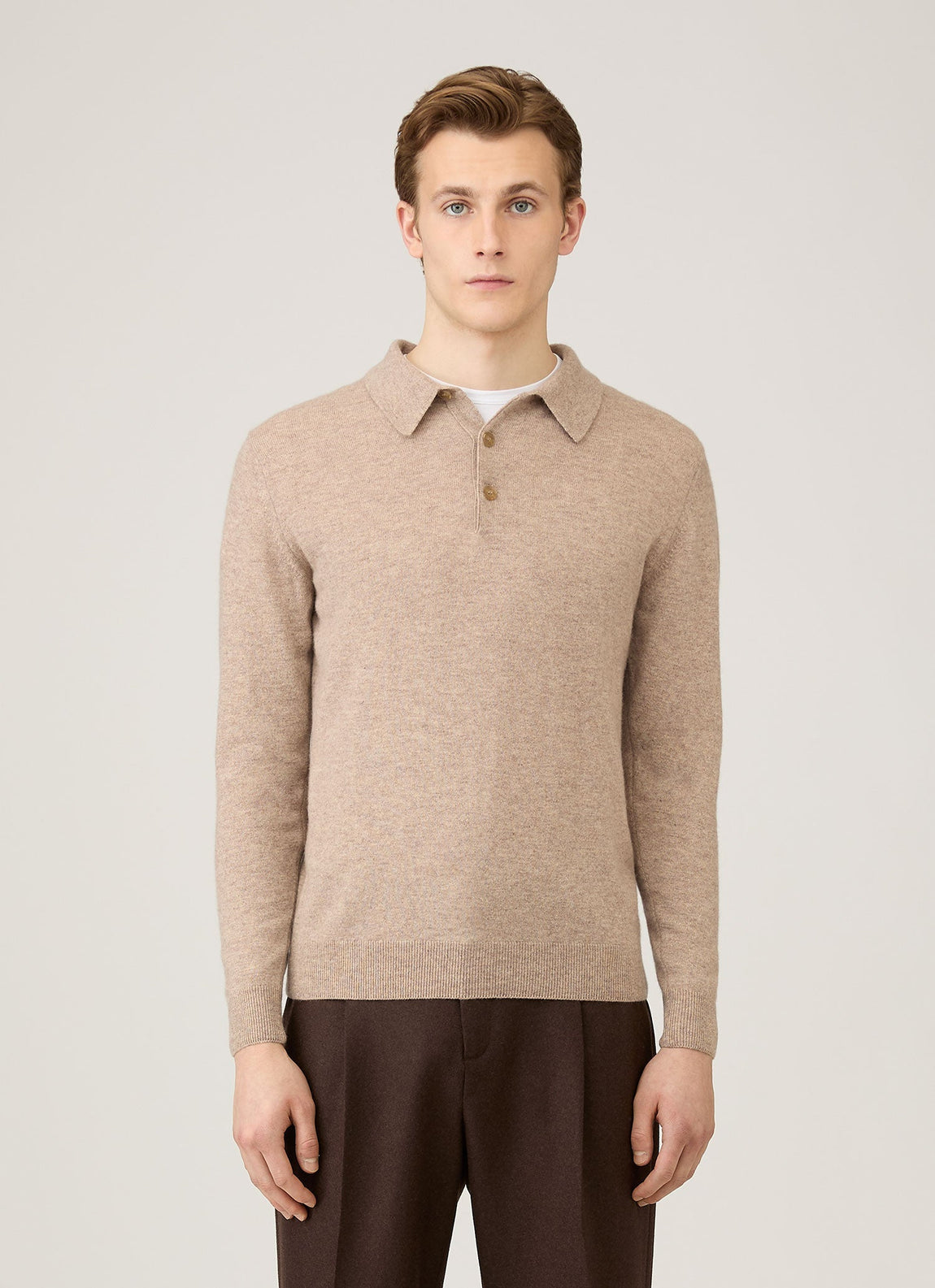 Men's Cashmere Polo Shirt in Oatmeal Melange