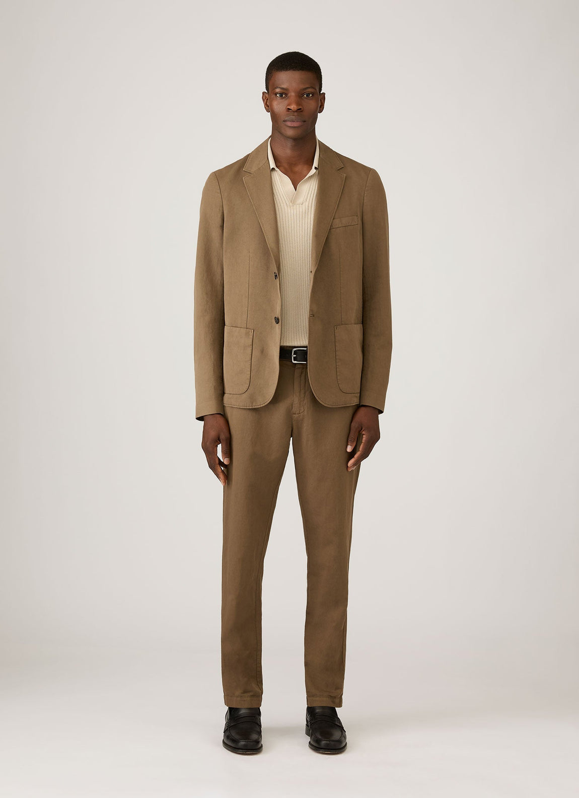 Men's Long Sleeve Fine Rib Silk Cotton Polo in Hazelwood