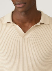 Men's Long Sleeve Fine Rib Silk Cotton Polo in Hazelwood