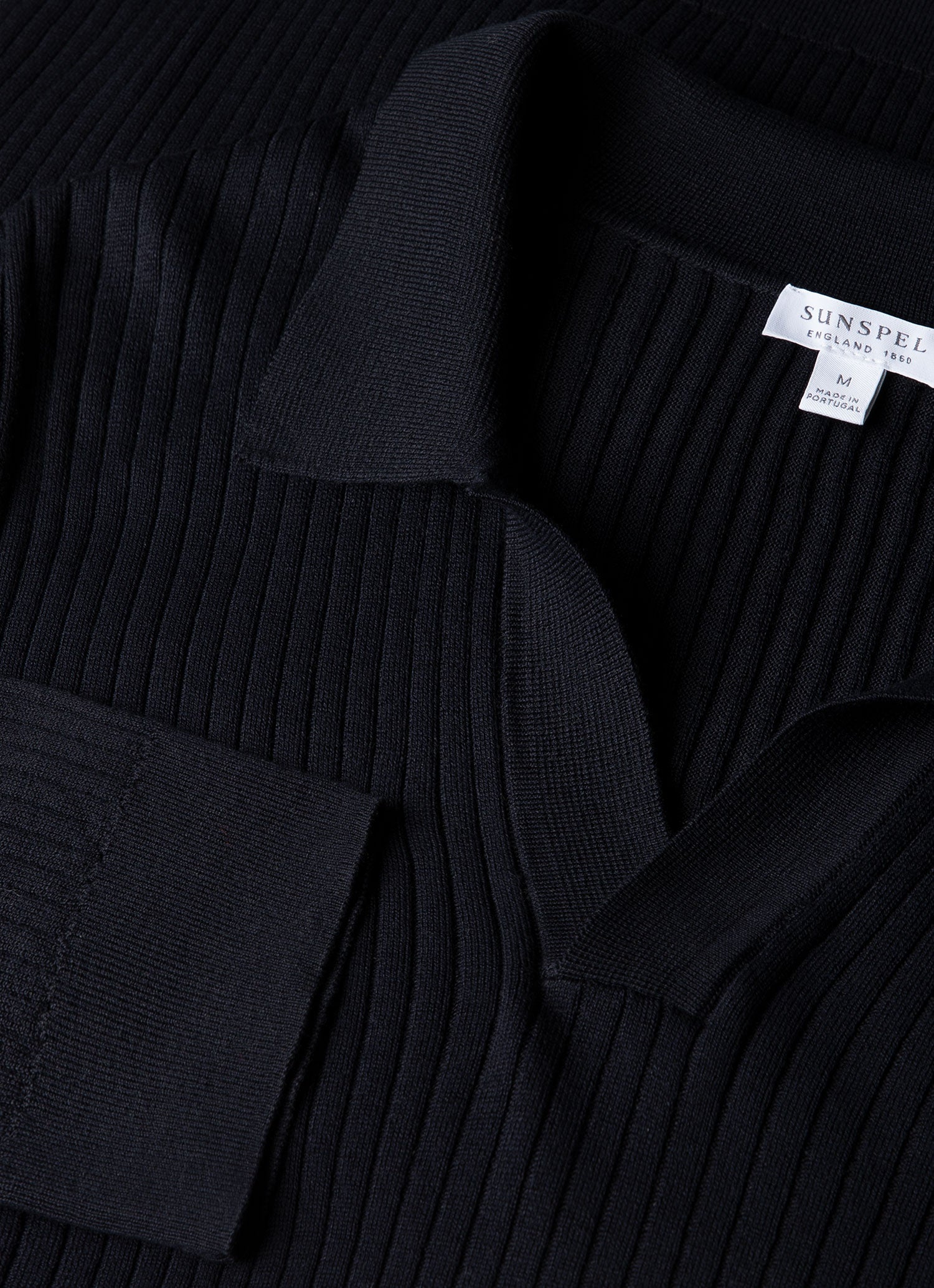 Men's Long Sleeve Fine Rib Silk Cotton Polo in Navy