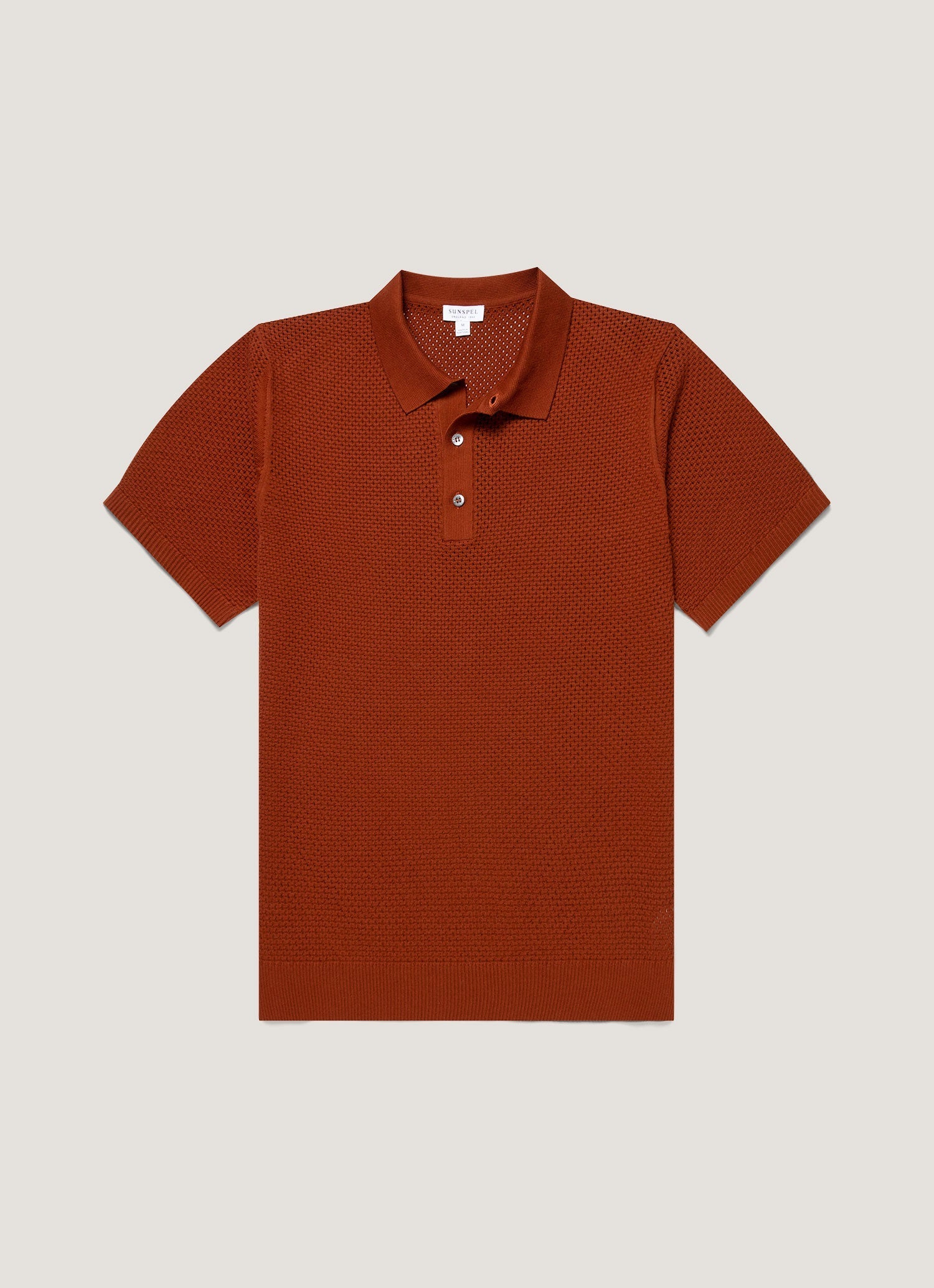 Men's Cotton Mesh Polo Shirt in Rust | Sunspel