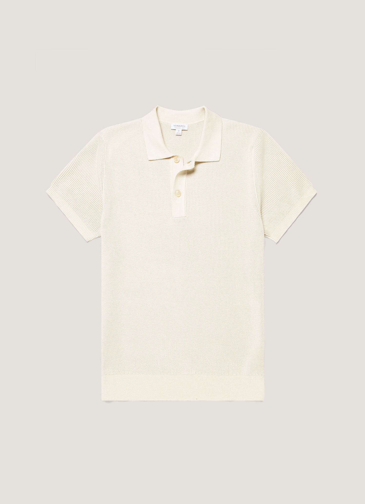 【白】BANDEL BICOLOR RIB S/S POLO SHIRT Men's Contrast Rib Polo Shirt in Ecru | Sunspel