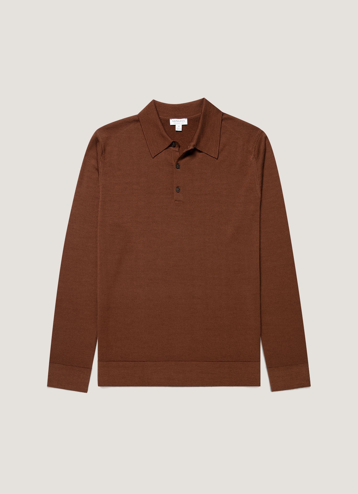 Men's Extra-Fine Merino Knitted Polo Shirt in Chestnut