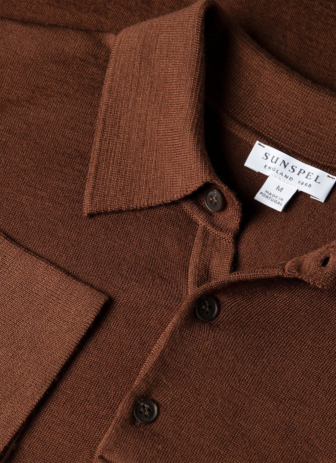 Men's Extra-Fine Merino Knitted Polo Shirt in Chestnut