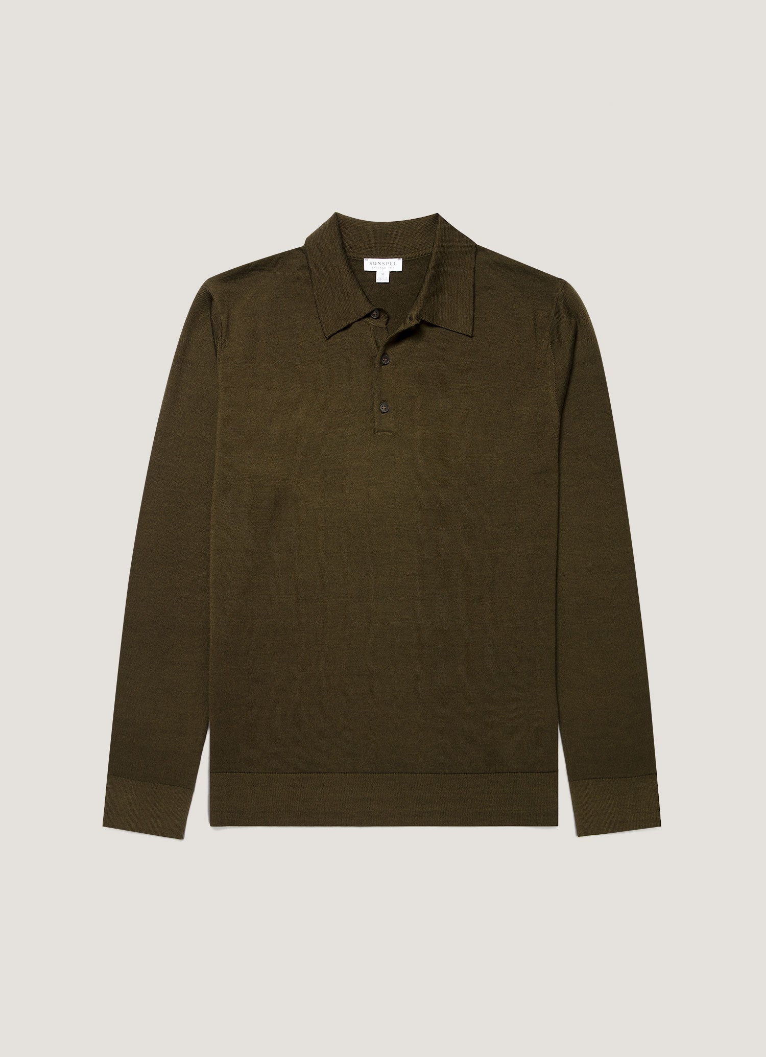 Men's Extra‑Fine Merino Knitted Polo Shirt in Loden Green | Sunspel