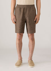 Men's Linen Drawstring Short in Dark Walnut