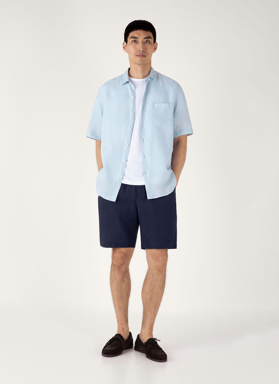Men's Linen Drawstring Short in Light Navy
