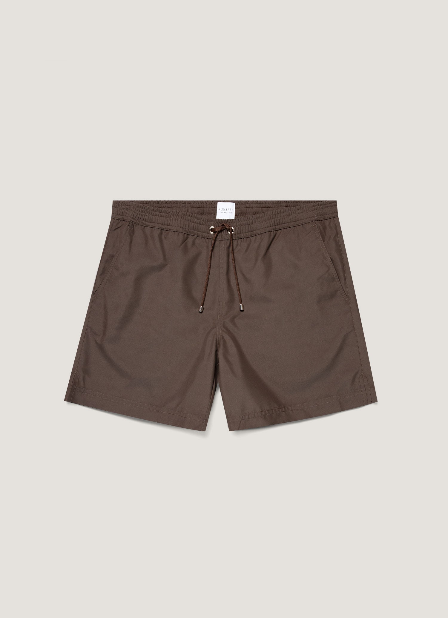 Men's Drawstring Swim Shorts in Dark Walnut | Sunspel