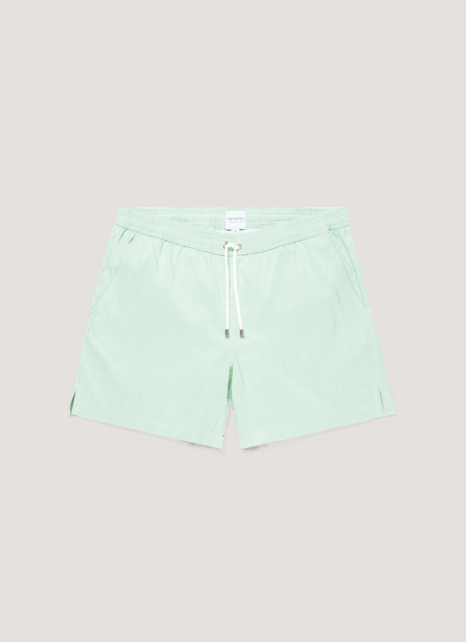 Men's Drawstring Swim Shorts in Bright Green/White | Sunspel