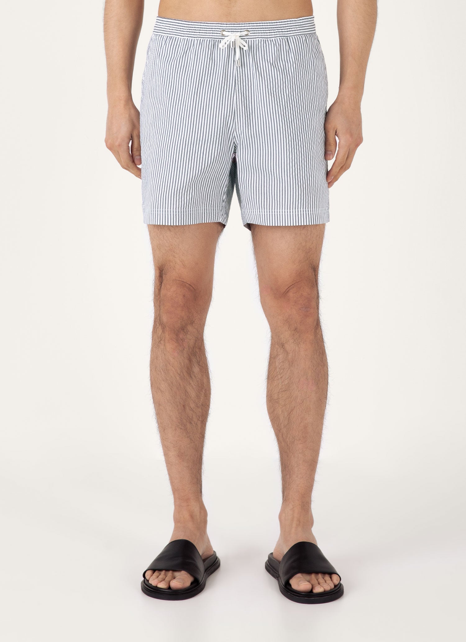 Men's Drawstring Swim Shorts in Navy/White