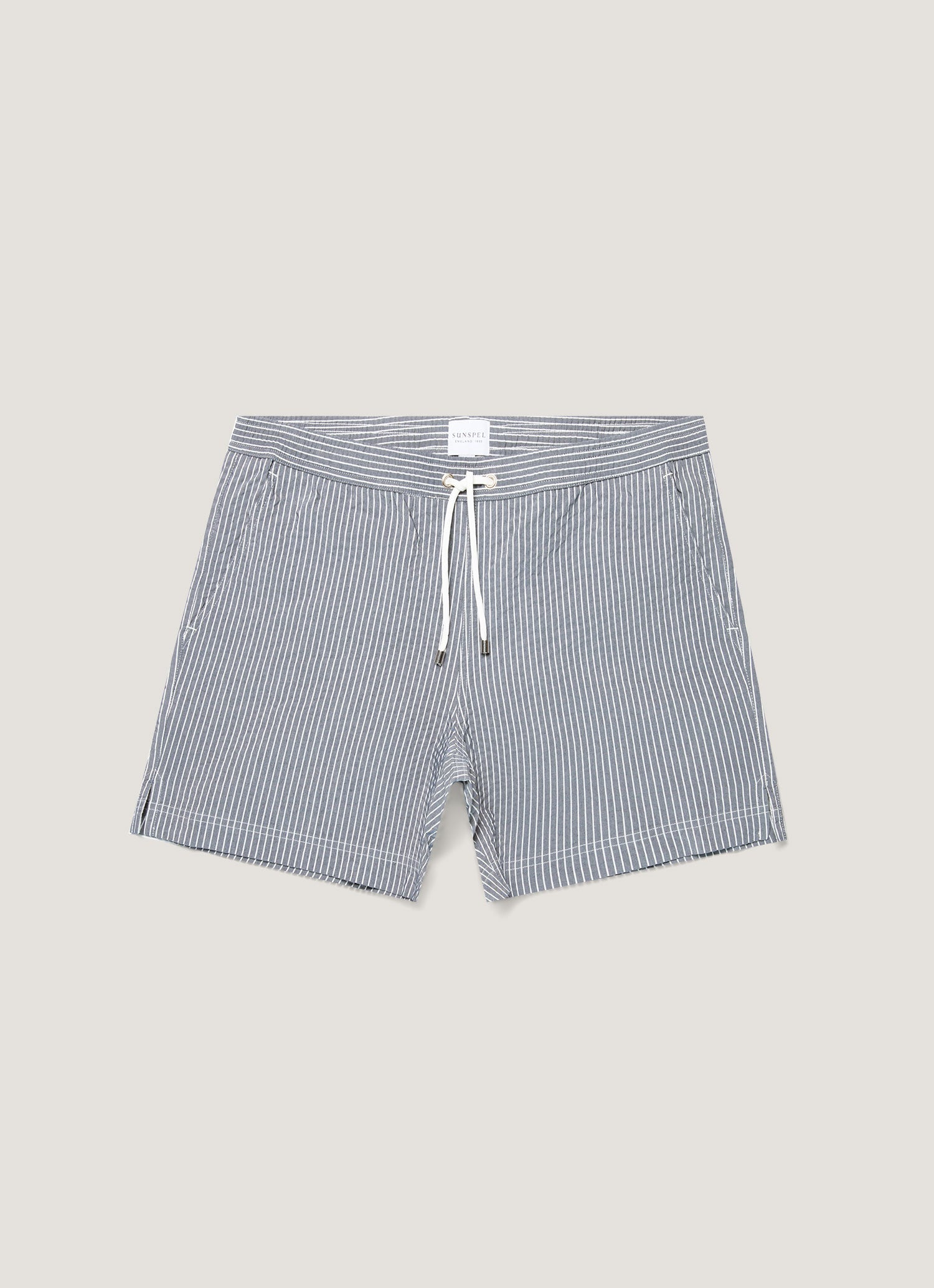 Men's Seersucker Swim Shorts in Navy/White