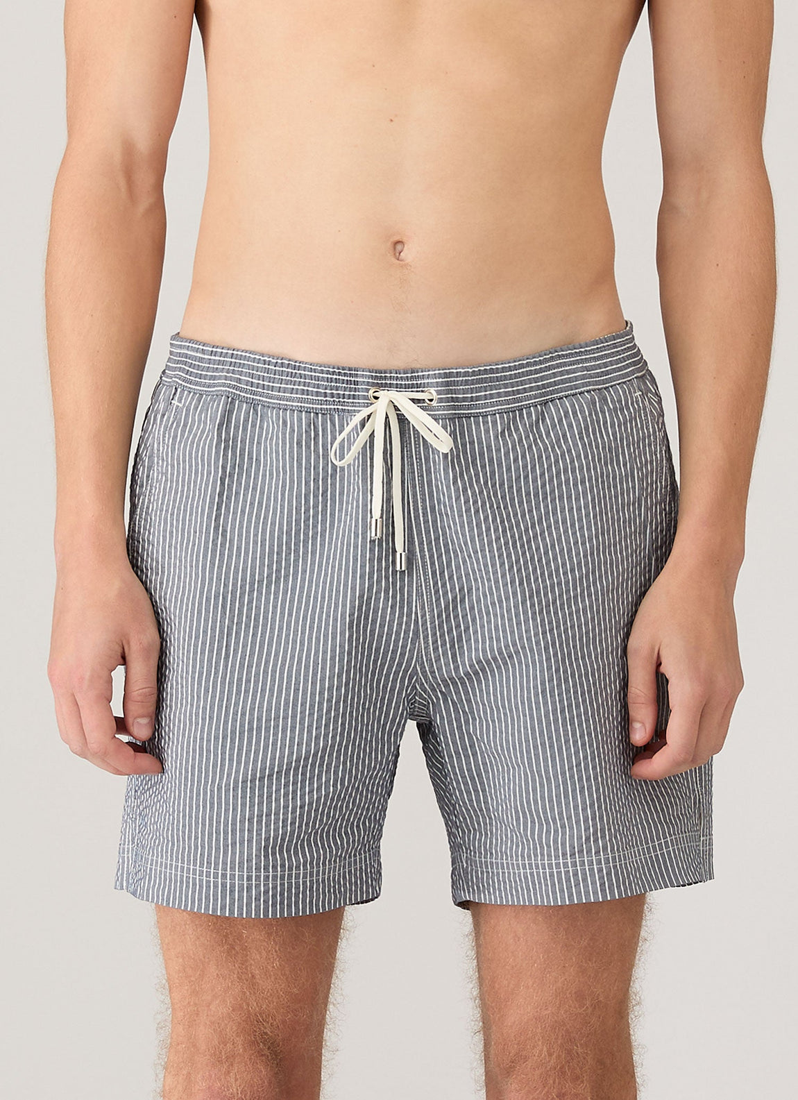 Men's Seersucker Swim Shorts in Navy/White