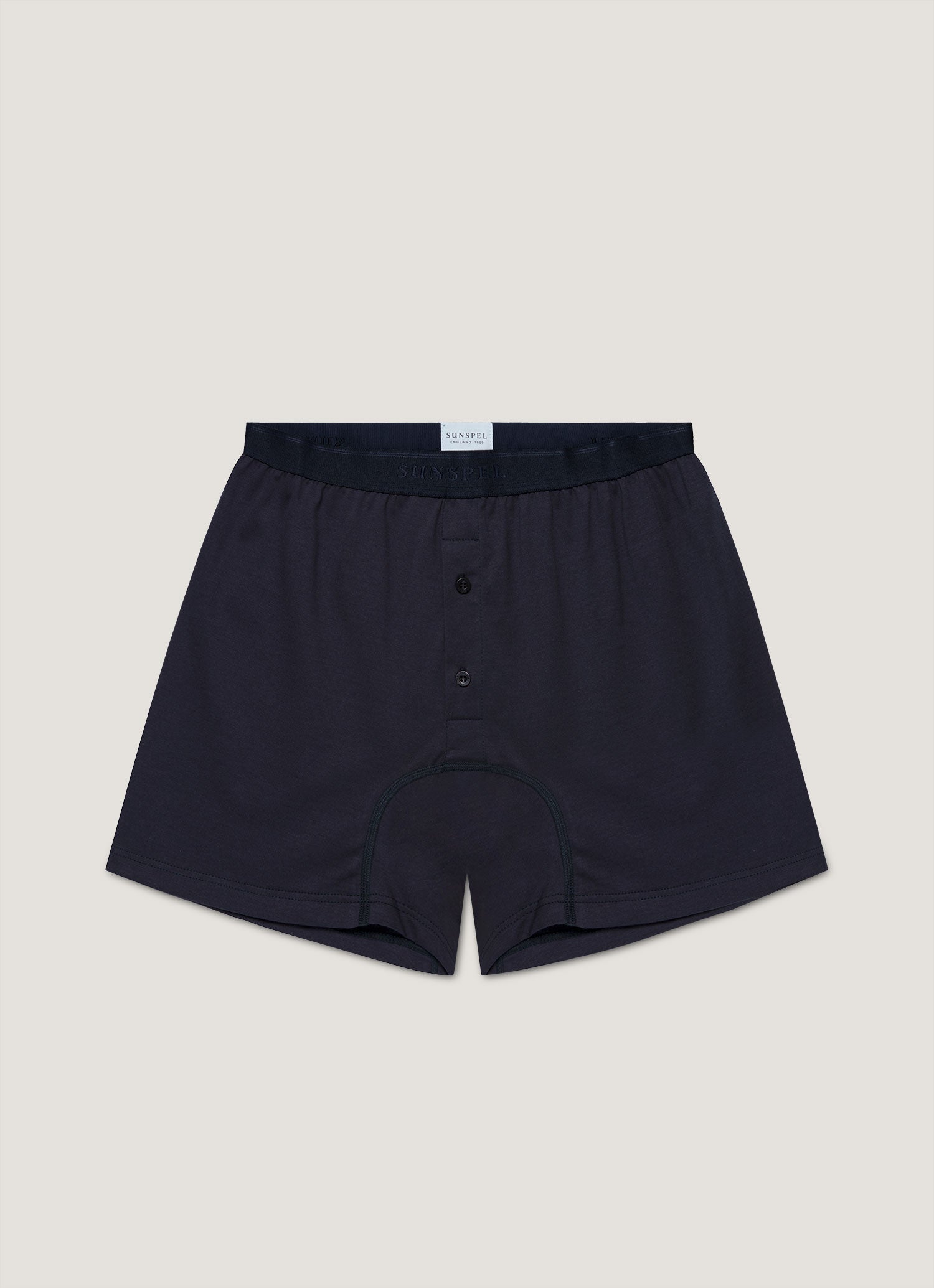 Men's Superfine Cotton Two-Button Boxer Briefs in Navy | Sunspel