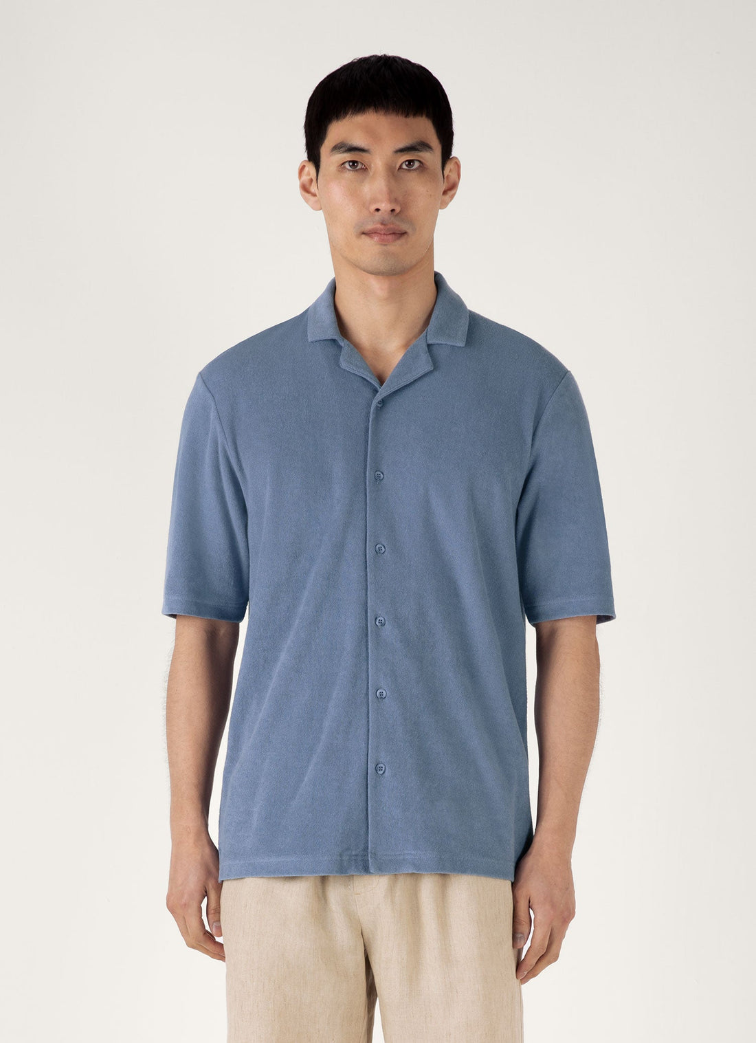 Men's Towelling Camp Collar Shirt in Vintage Blue