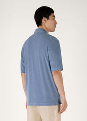 Men's Towelling Camp Collar Shirt in Vintage Blue