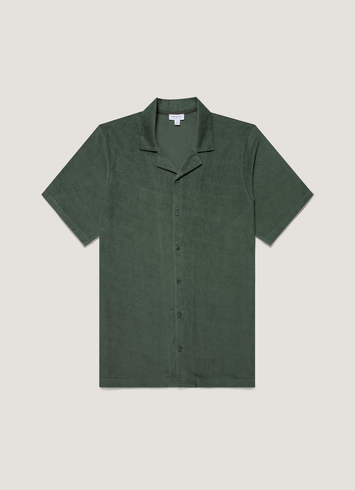 Men's Towelling Camp Collar Shirt in Dusk Green | Sunspel